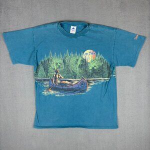 Vintage Habitat Wildlife Canoe Nature Graphic Tee Made USA All Over Print